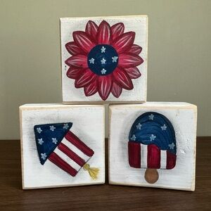 Set of three patriotic American flag themed paintings, rustic farmhouse decor